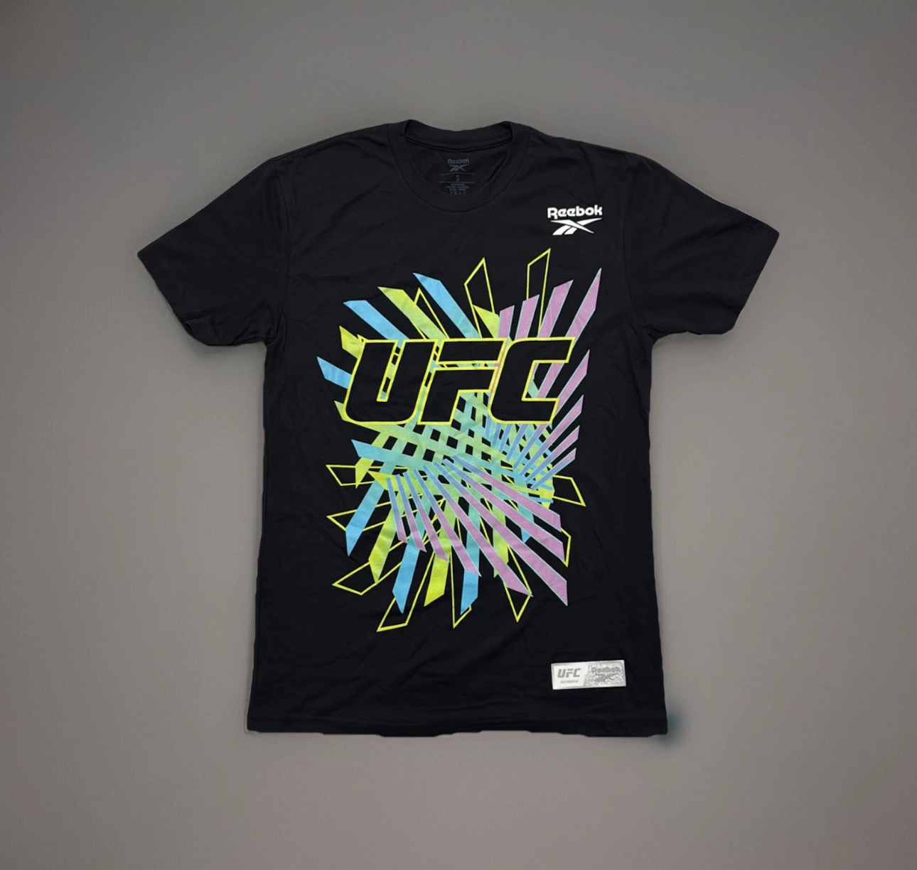 Official UFC Reebok Walk Out T-Shirt Black Gym Multi Colour Graphic Print Adults