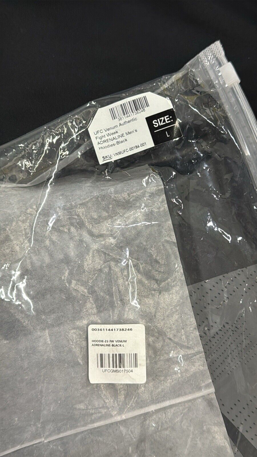 Official UFC Authentic Adrenaline Fight Week Venum Mens Full Zip Hoodie - Black