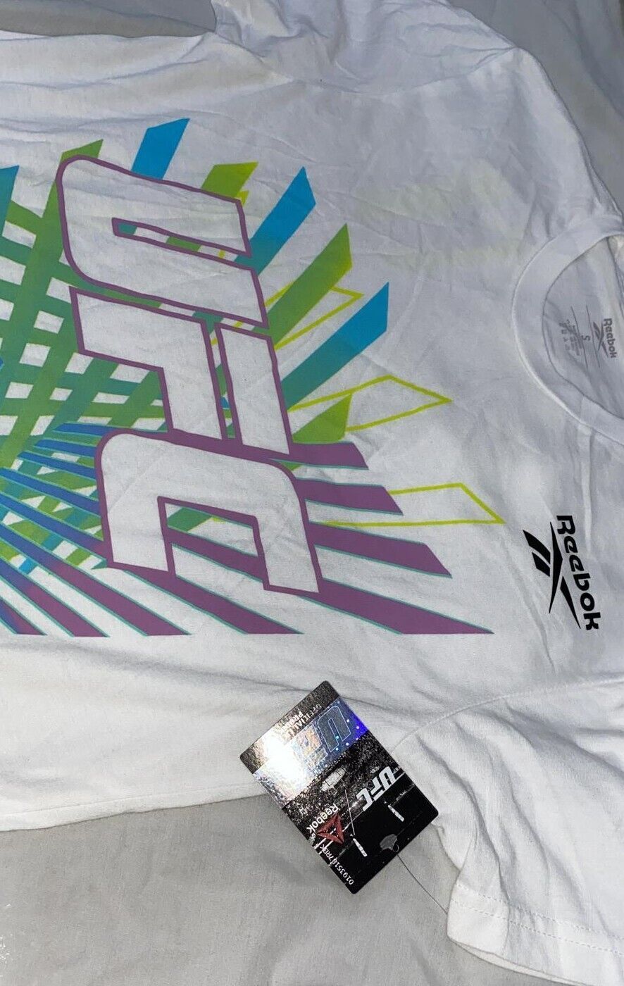 Official UFC T-Shirt Walk Out White Multi Colour Graphic Print Reebok  Adults
