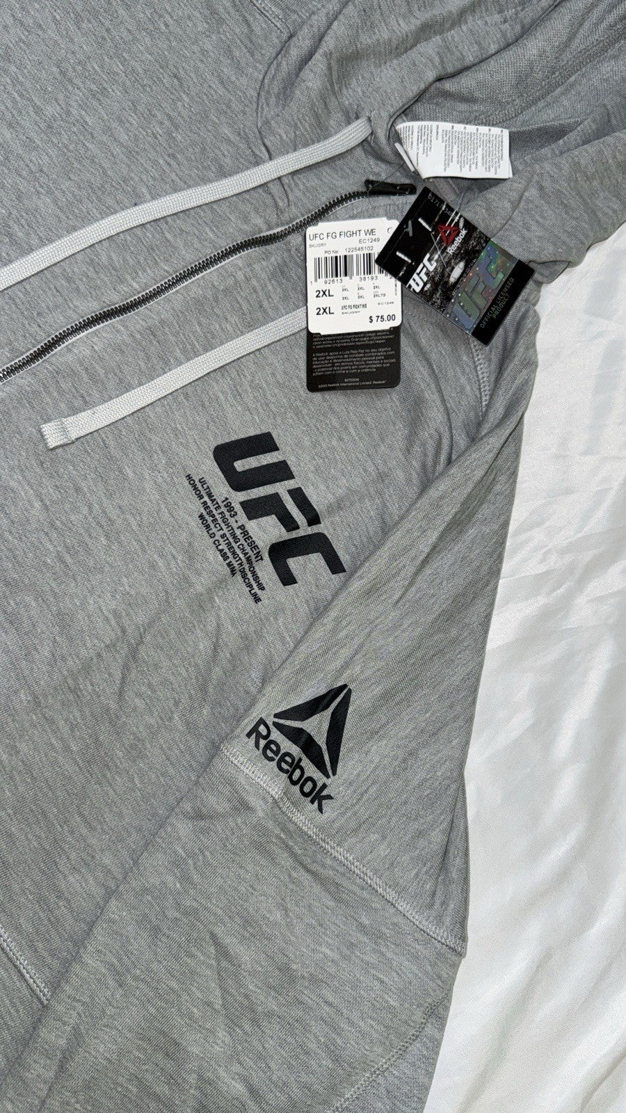 UFC Reebok Hoodie Adults Fight Week Zip Up Jacket Gym top - 2XL