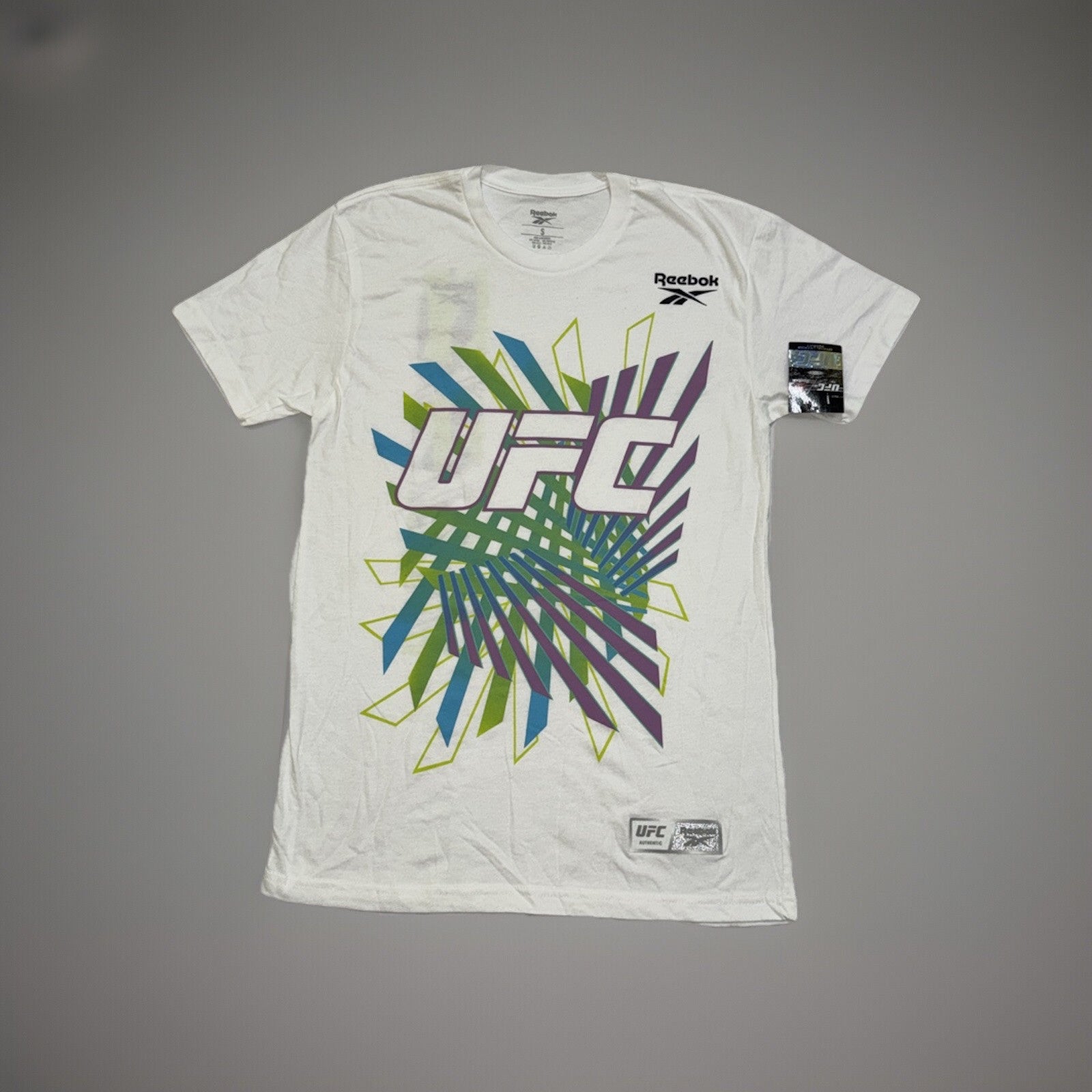 Official UFC T-Shirt Walk Out White Multi Colour Graphic Print Reebok  Adults