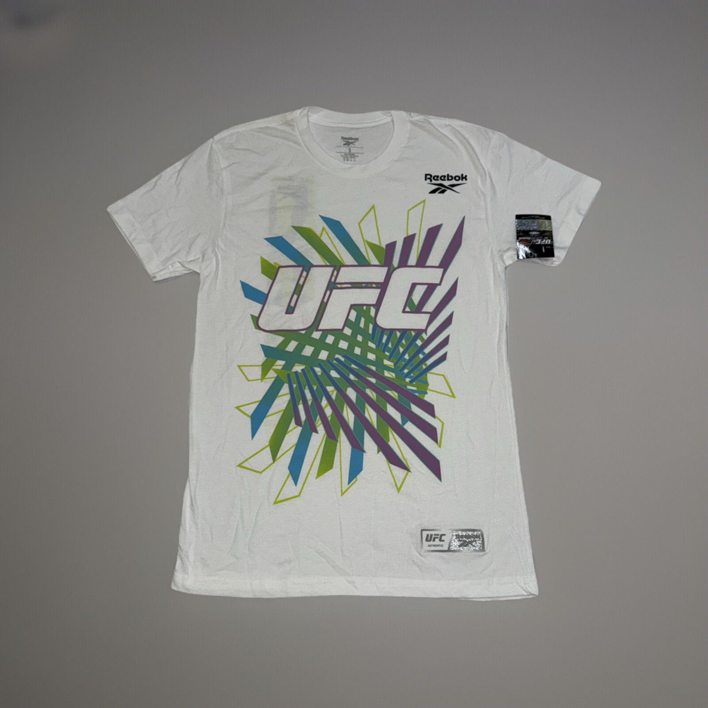 Official UFC T-Shirt Walk Out White Multi Colour Graphic Print Reebok  Adults